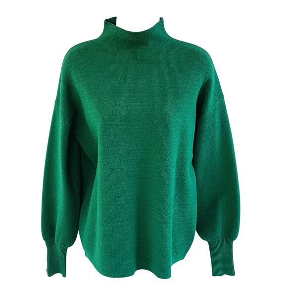 NEW Tahari Womens Green Mock Sweater size M Rhinestone Button Sleeves - Picture 1 of 7